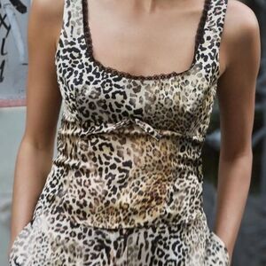 Zara Leopard print corset top with lace trim